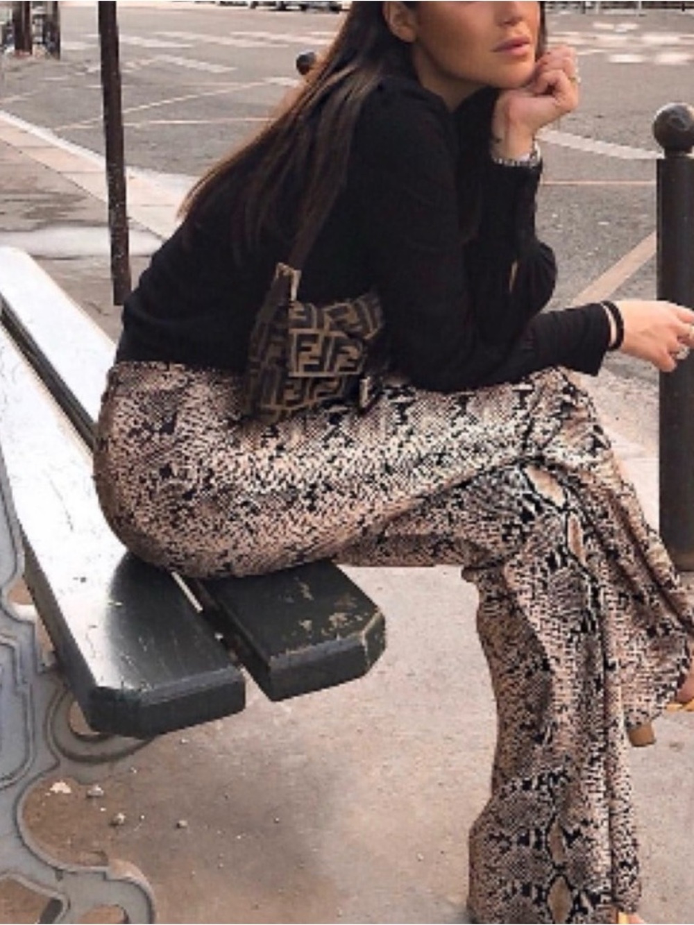 ZARA Snakeskin Print Trousers Flared Wide Leg Pants Size Medium Like New - Picture 4 of 13